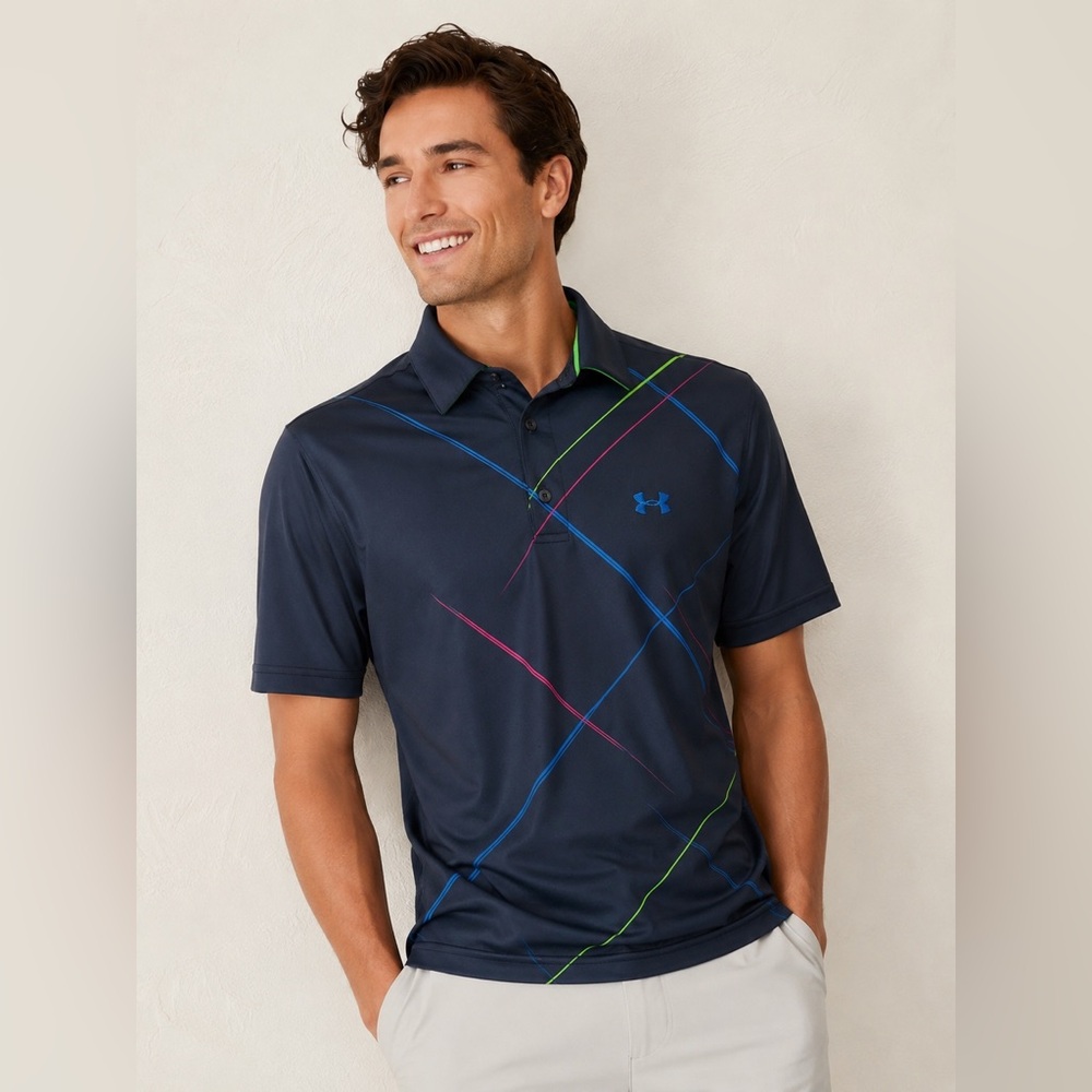 Under Armour HeatGear Polo Shirt Mens Medium Navy Blue Golf Athletic